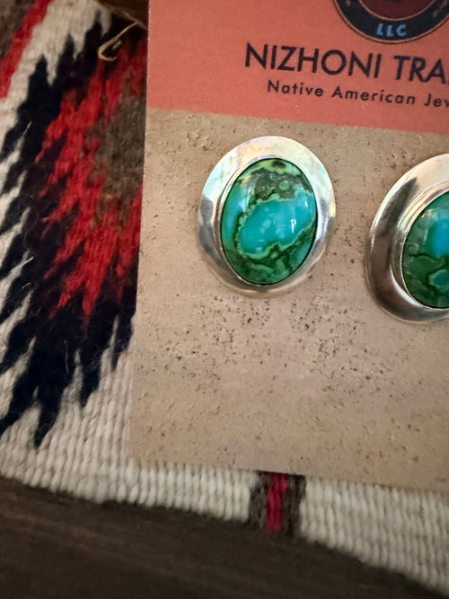 Handcrafted Old Pawn Sonoran Mountain Turquoise & Sterling Silver Post Earrings