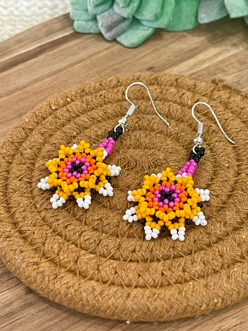 Handmade In Mexico Sterling Silver  , Multi Color Dangle Beaded Earrings
