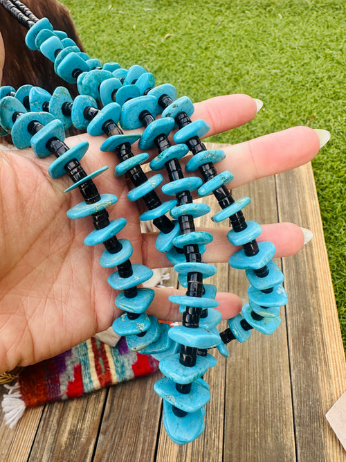 Old Pawn Handcrafted Turquoise & Heishi  Beaded 26” Necklace