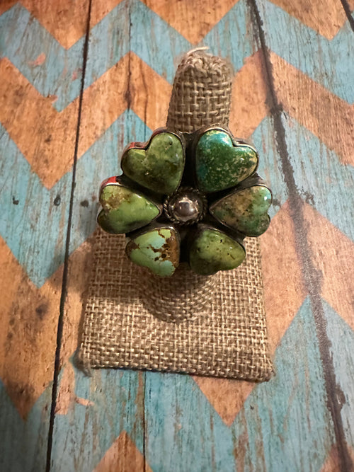 Beautiful Handmade Sonoran Mountain Turquoise And Sterling Silver Heart Adjustable Ring