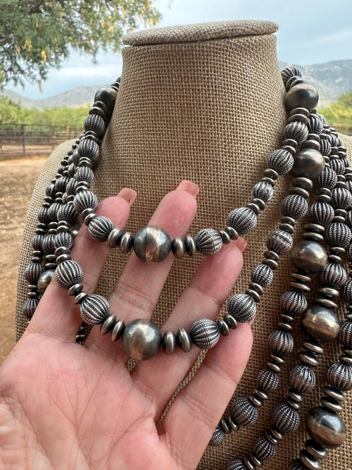 Handmade Sterling Silver Pearl Melon Style Beaded Necklace w/ 2 inch extender