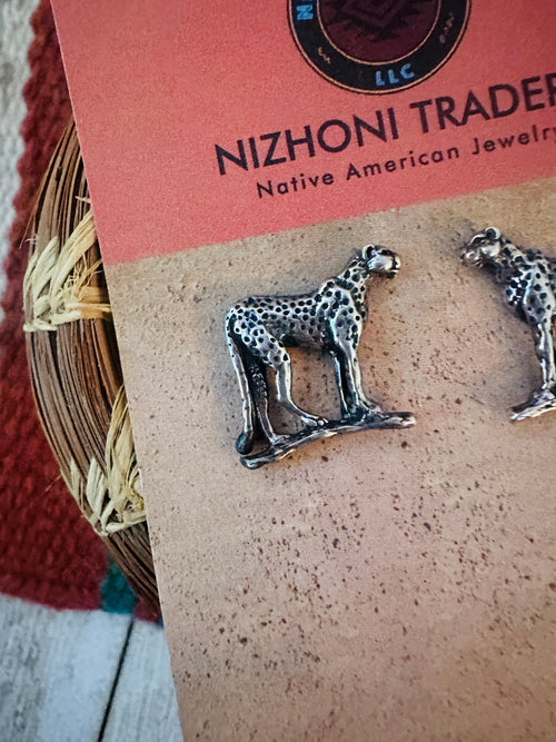Handcrafted Old Pawn Sterling Silver Cheetah Stud Earrings