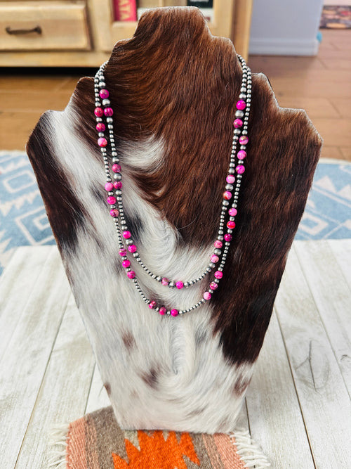 Navajo Sterling Silver & Pink Mojave Beaded Necklace