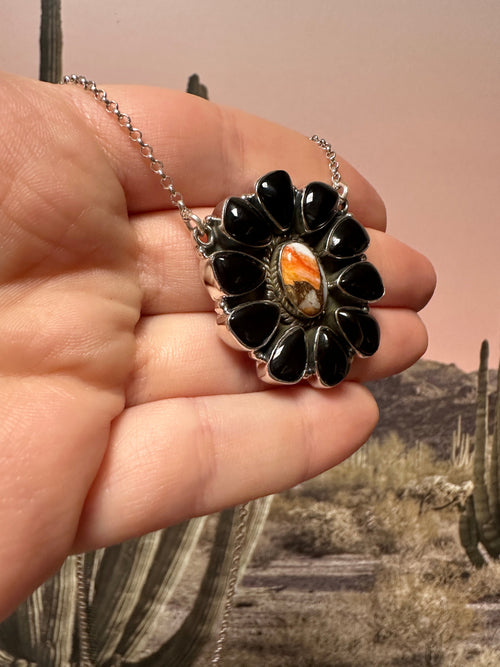 Handmade Spice, Onyx & Sterling Silver Cluster Necklace 3