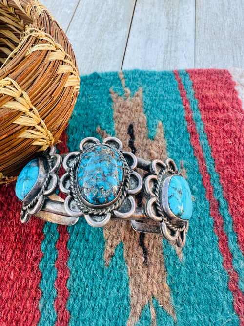 Handcrafted Old Pawn Sterling Silver & Kingman Turquoise Cuff Bracelet