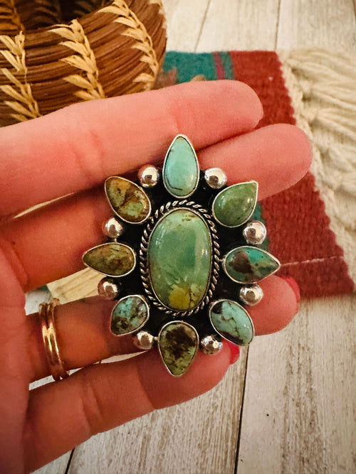 Navajo Sterling Silver & Royston Turquoise Cluster Adjustable Ring