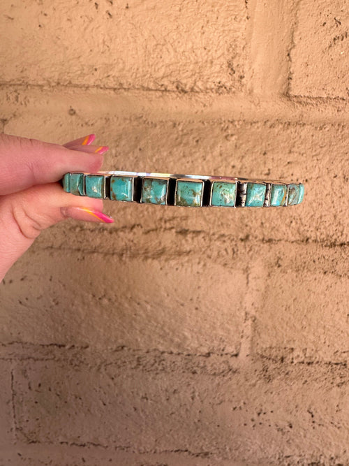 Handmade Turquoise & Sterling Silver Custom Bangles Size 8 Signed Nizhoni