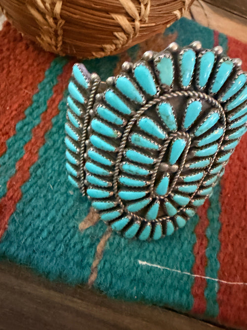 Handcrafted Old Pawn Sterling Silver & Turquoise Cuff Bracelet
