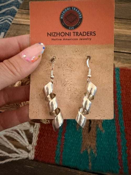 Handcrafted Old Pawn Sterling Silver Spiral Dangle Earrings