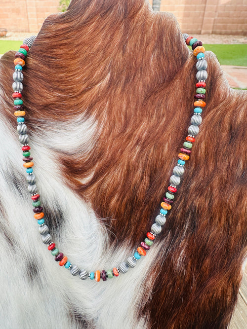 Handcrafted Multi Stone & Sterling Silver 16” Beaded Necklace