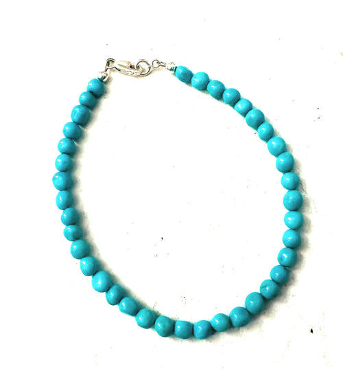 Navajo Sterling Silver and Turquoise Beaded  Bracelet