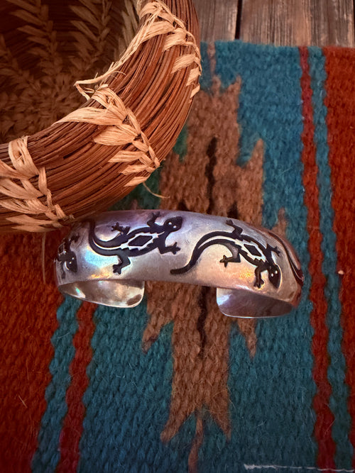 Handcrafted Old Pawn Sterling Silver Lizard Cuff Bracelet