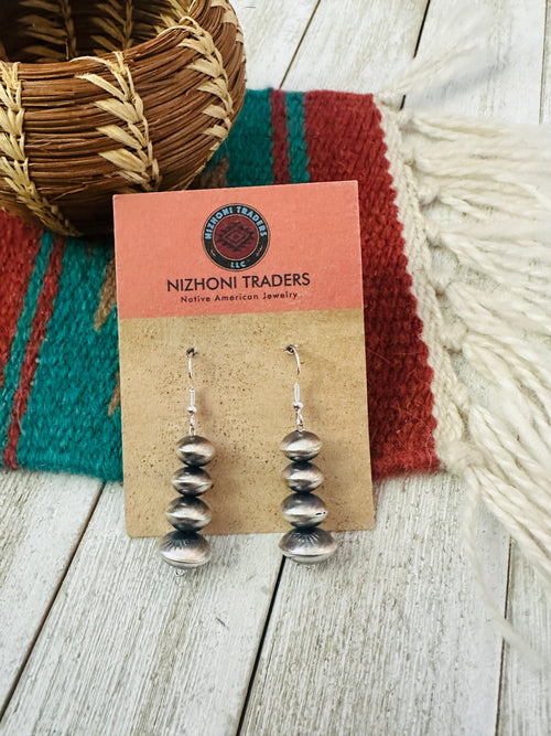 Navajo Sterling Silver Pearl Beaded Dangle Earrings