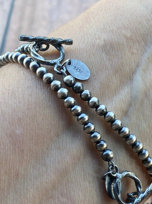 Handcrafted Sterling Silver 3mm Beaded Bracelet 6.25 inches