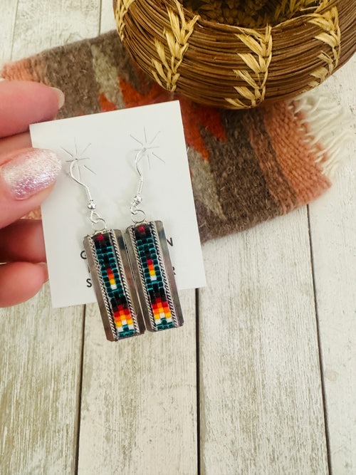 Navajo Handmade Multicolor Beaded Dangle Earrings