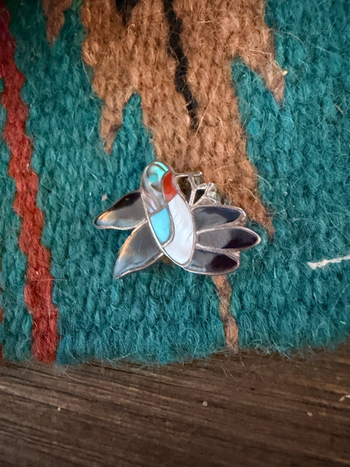 Old Pawn Handcrafted Multi Stone & Sterling Silver Inlay Hummingbird Brooch