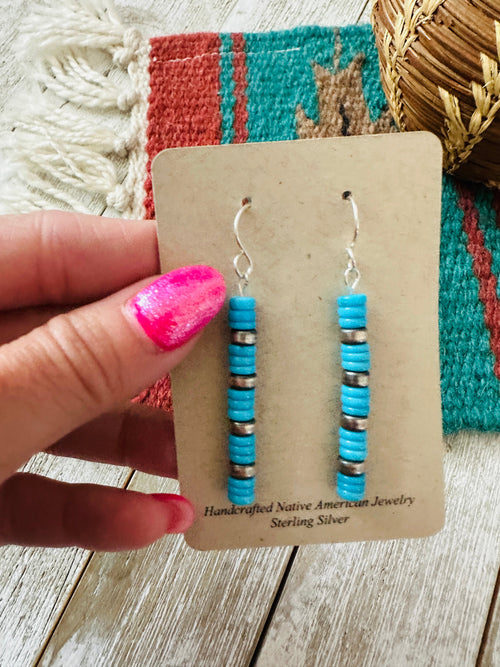 Navajo Turquoise & Sterling Silver Beaded Dangle Earringr