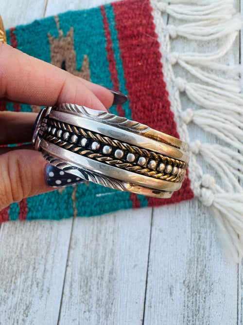Handcrafted Old Pawn Sterling Silver & Lapis Cuff Bracelet by J. W. Toadlena