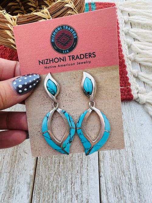 Handcrafted Old Pawn Sterling Silver & Turquoise Dangle Earrings