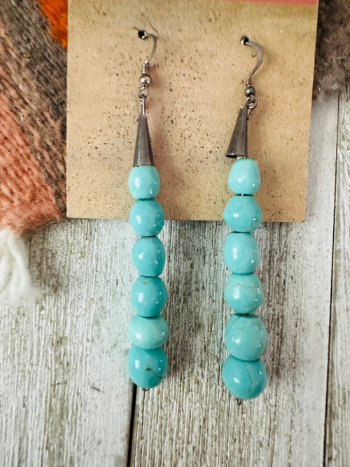 Navajo Turquoise Bead & Sterling Silver Dangle Earrings