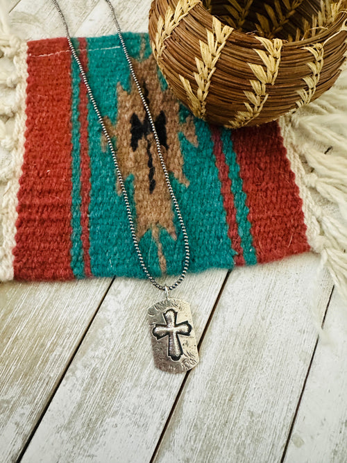 Navajo Sterling Silver Pearl Beaded Cross Necklace