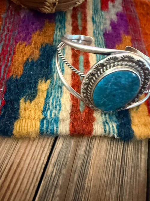 Handcrafted Old Pawn Sterling Silver & Turquoise Cuff Bracelet