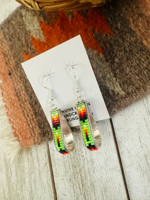 Navajo Handmade Multicolor Beaded Teardrop Dangle Earrings