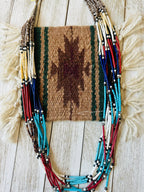 Vintage Old Pawn Navajo Multi Stone, Heishi & Sterling Silver 10-Strand Beaded Necklace