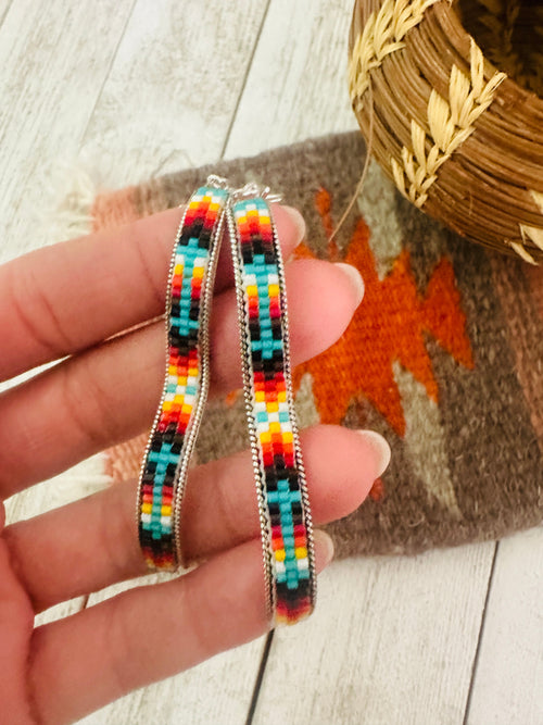 Navajo Handmade Multicolor Beaded Dangle Earrings