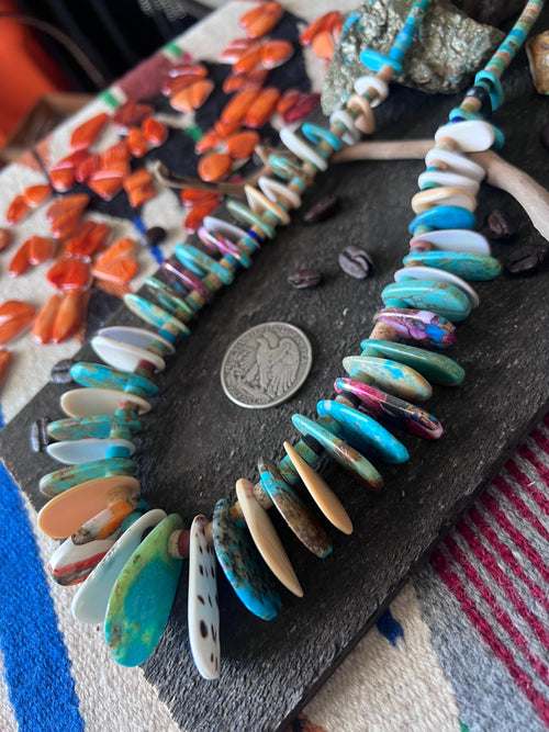 Ronald Chavez Handcrafted Multistone Heishi & Tab Beaded Santo Domingo Necklace