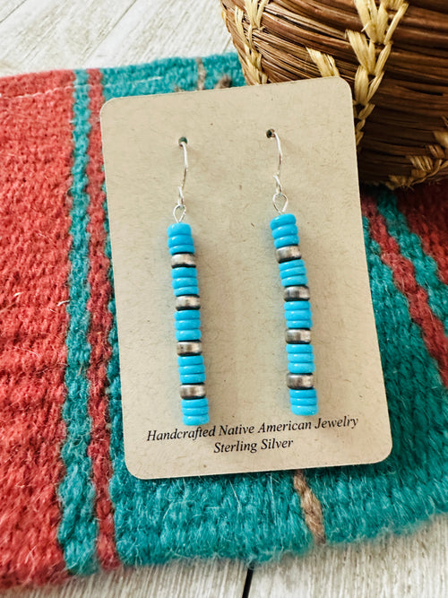 Navajo Turquoise & Sterling Silver Beaded Dangle Earringr