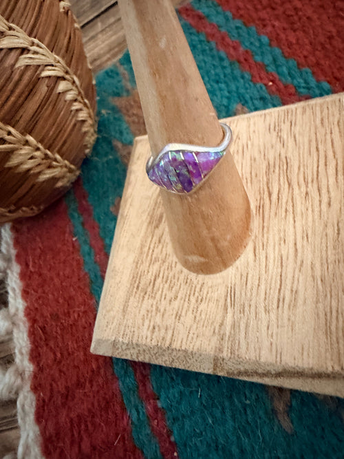Old Pawn Handcrafted Opal & Sterling Silver Inlay Ring Size 6.5