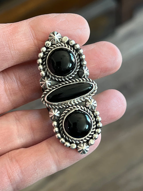 Handcrafted Sterling Silver and Black Onyx Ring by Rosella Paxson, Size 7-1/4