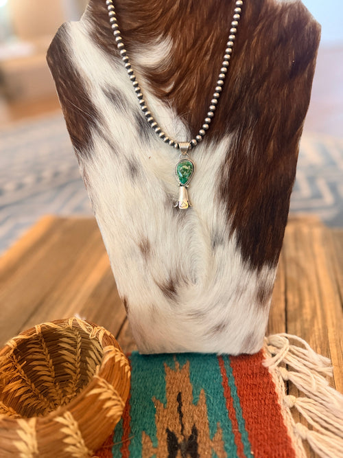 Handcrafted Turquoise & Sterling Silver Beaded Blossom Necklace