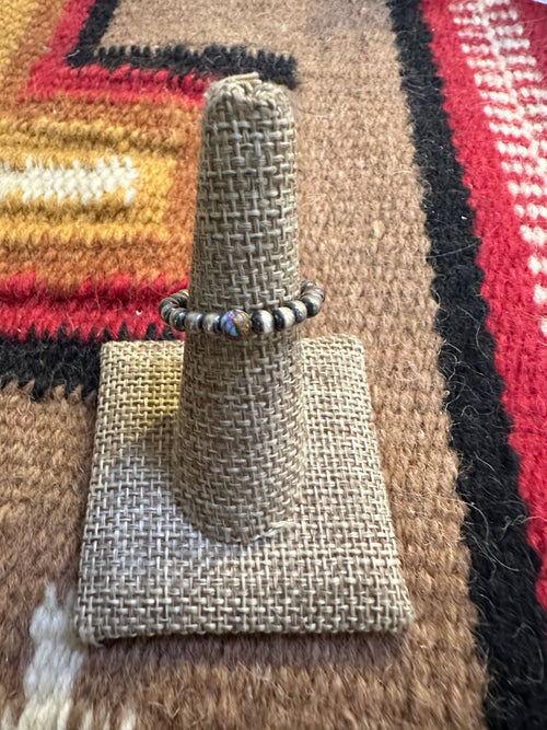 THE VENICE BAND Handmade Sterling Silver Navajo Pearl Style Purple Dream Mojave Beaded Stretch Ring