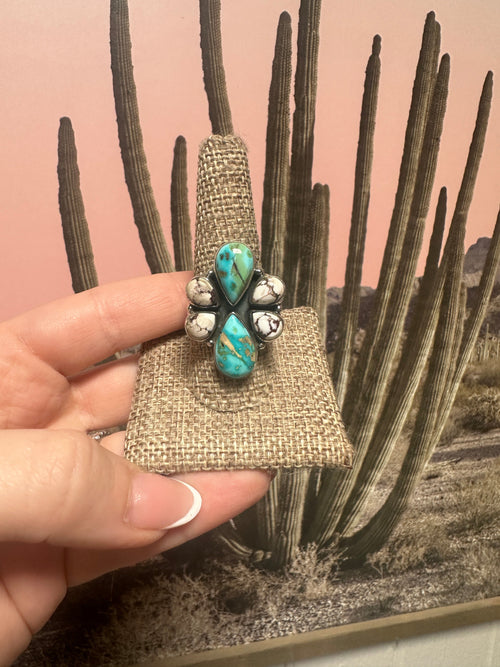 Beautiful Handmade Sonoran Mountain Turquoise, Wild Horse And Sterling Silver Adjustable Ring