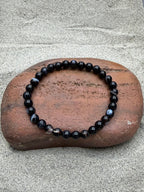 Black Banded Agate 4mm Beaded Stretch Bracelet
