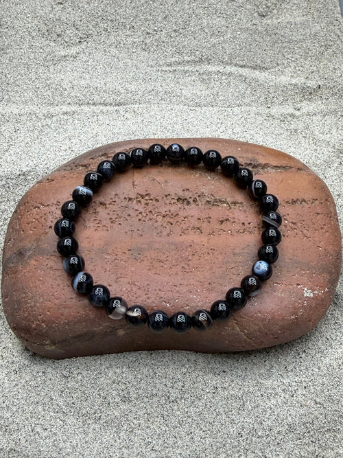 Black Banded Agate 4mm Beaded Stretch Bracelet