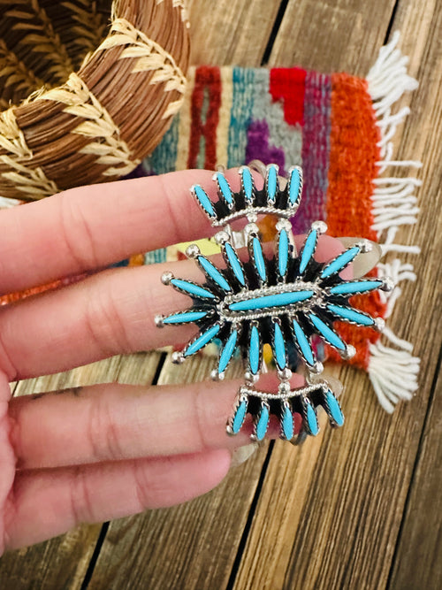 Handcrafted Old Pawn Sterling Silver & Turquoise Needlepoint Cuff Bracelet