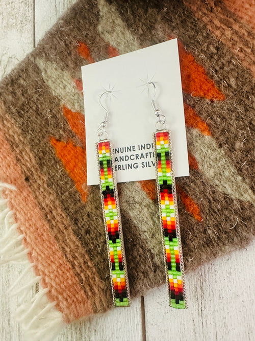 Navajo Handmade Multicolor Beaded Dangle Earrings