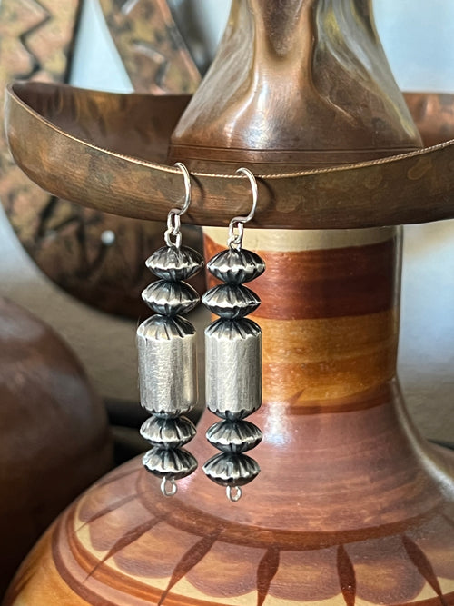 Navajo Pearl Sterling Handmade Bead Dangle Earrings by Tonisha Haley