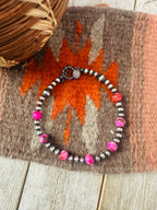 Navajo Pink Mojave and Sterling Silver Pearl Beaded Bracelet