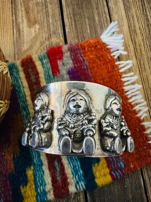 Handcrafted Old Pawn Sterling Silver Storyteller Cuff Bracelet