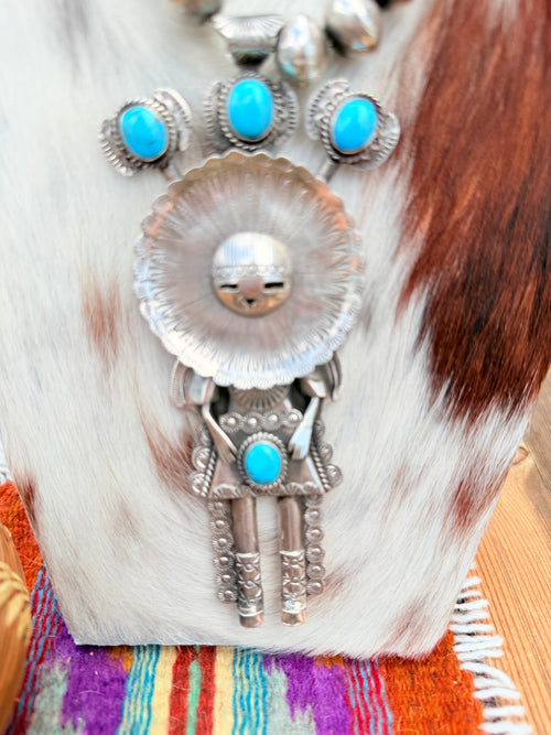 Handcrafted Turquoise & Sterling Silver Beaded Kachina Necklace by Garrett Hale