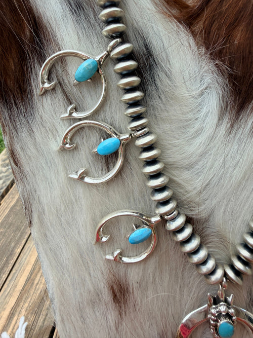 Handcrafted Turquoise & Sterling Silver Beaded Naja Necklace
