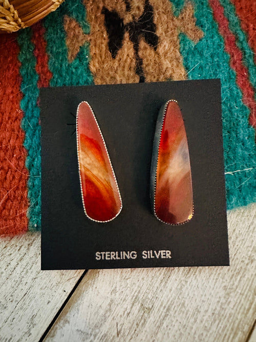 Navajo Jasper Sterling Silver Post Earrings Signed