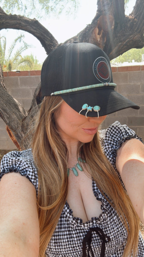 Handmade Sterling Silver Kingman Turquoise Trucker Hat Charms with Signed Nizhoni