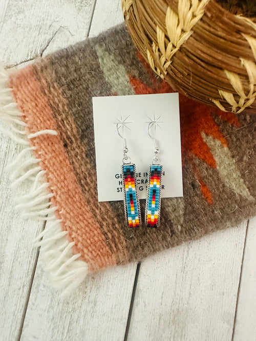 Navajo Handmade Multicolor Beaded Teardrop Dangle Earrings