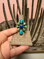 Beautiful Handmade Sonoran Mountain Turquoise, Palomino Turquoise, Lapis And Sterling Silver Adjustable Ring