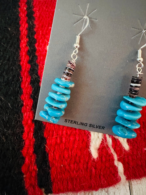 Navajo Turquoise & Spiny Beaded Dangle Earrings